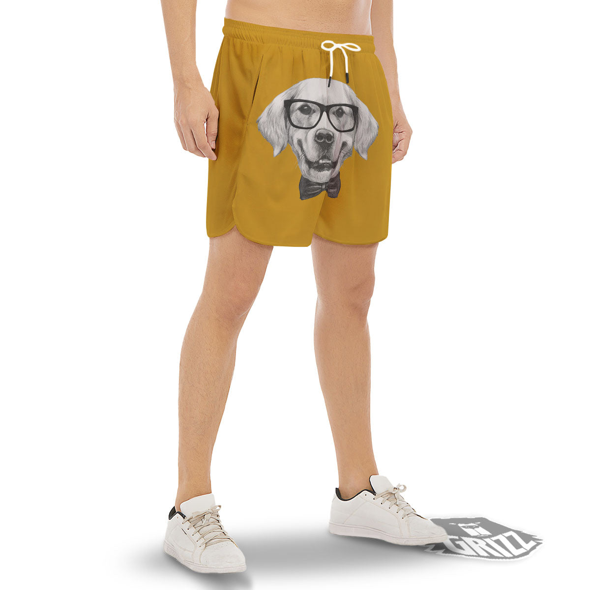 Golden Retriever With Glasses Print Men's Gym Shorts-grizzshop