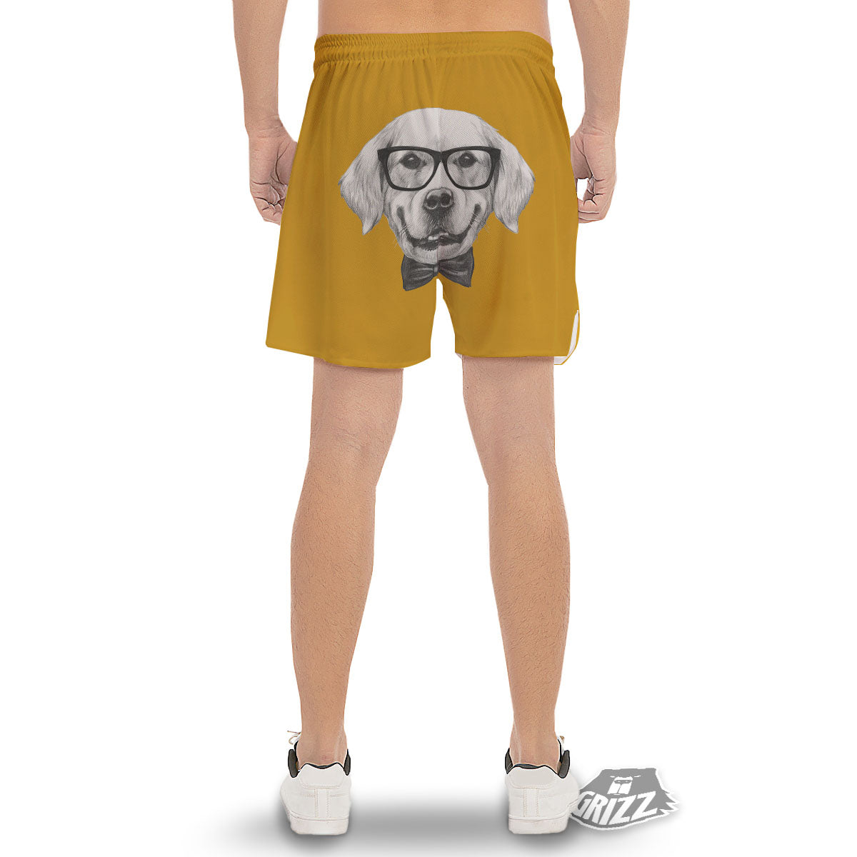 Golden Retriever With Glasses Print Men's Gym Shorts-grizzshop