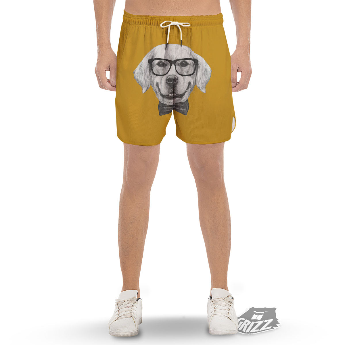 Golden Retriever With Glasses Print Men's Gym Shorts-grizzshop