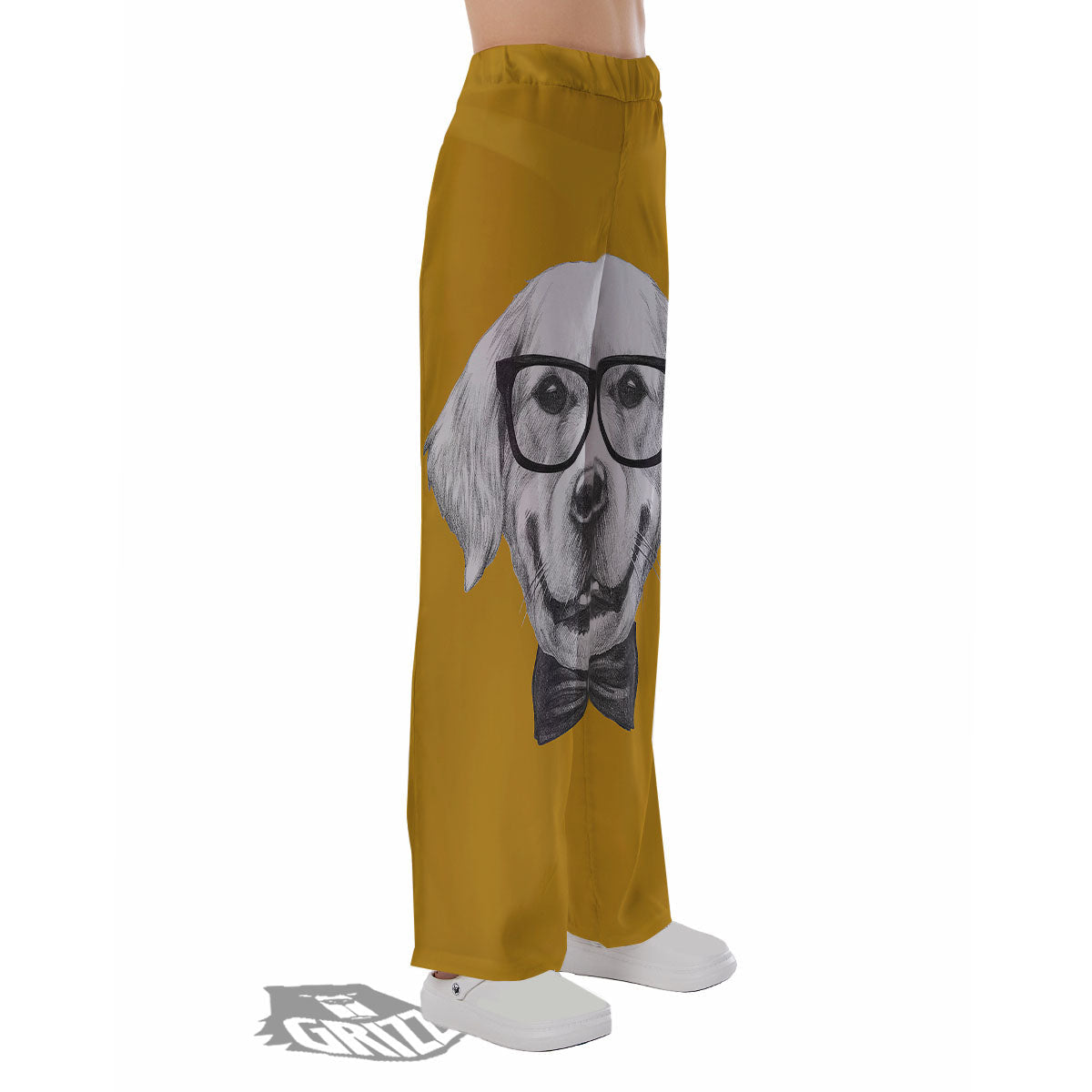 Golden Retriever With Glasses Print Pajama Pants-grizzshop