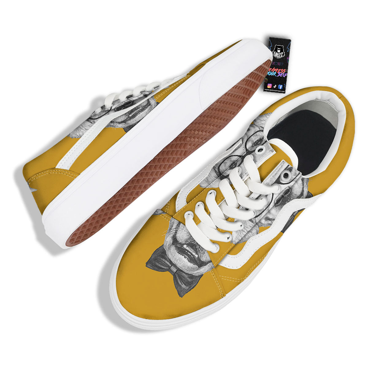 Golden Retriever With Glasses Print Skate Shoes-grizzshop