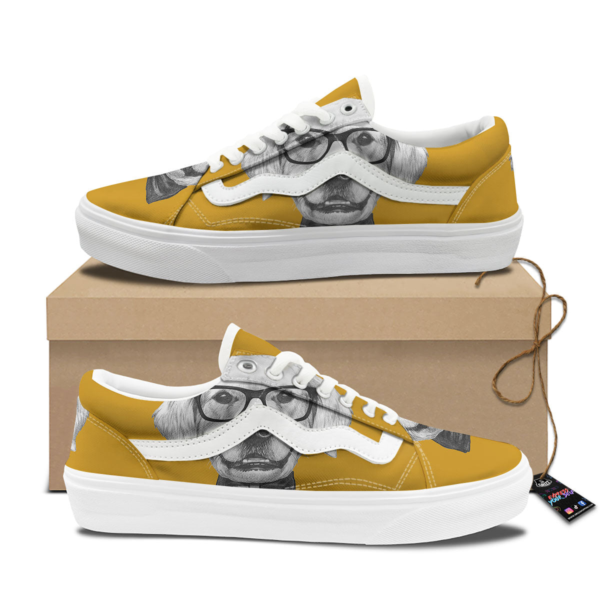 Golden Retriever With Glasses Print Skate Shoes-grizzshop