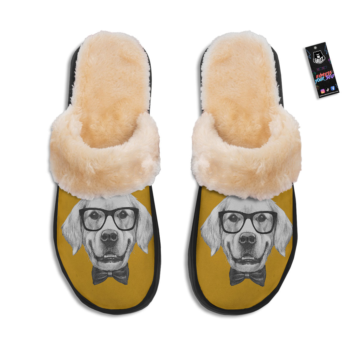 Golden Retriever With Glasses Print Slippers-grizzshop