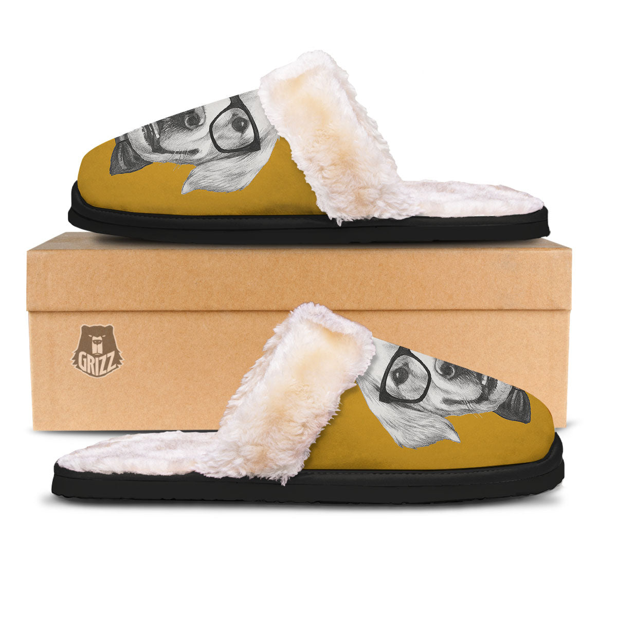 Golden Retriever With Glasses Print Slippers-grizzshop