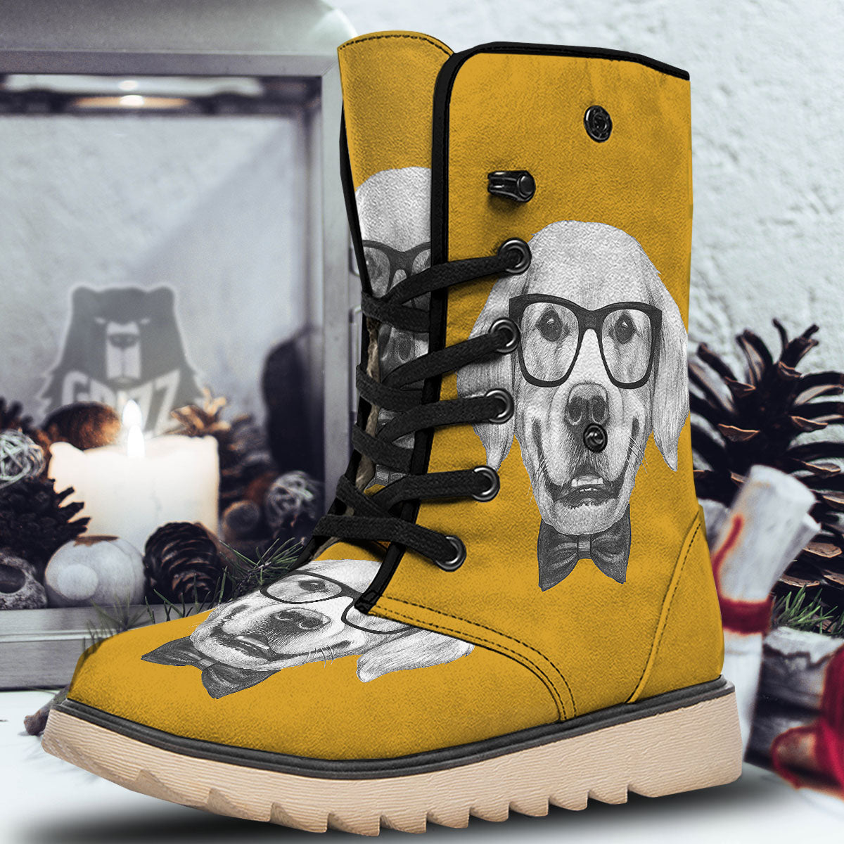 Golden Retriever With Glasses Print Snow Boots-grizzshop