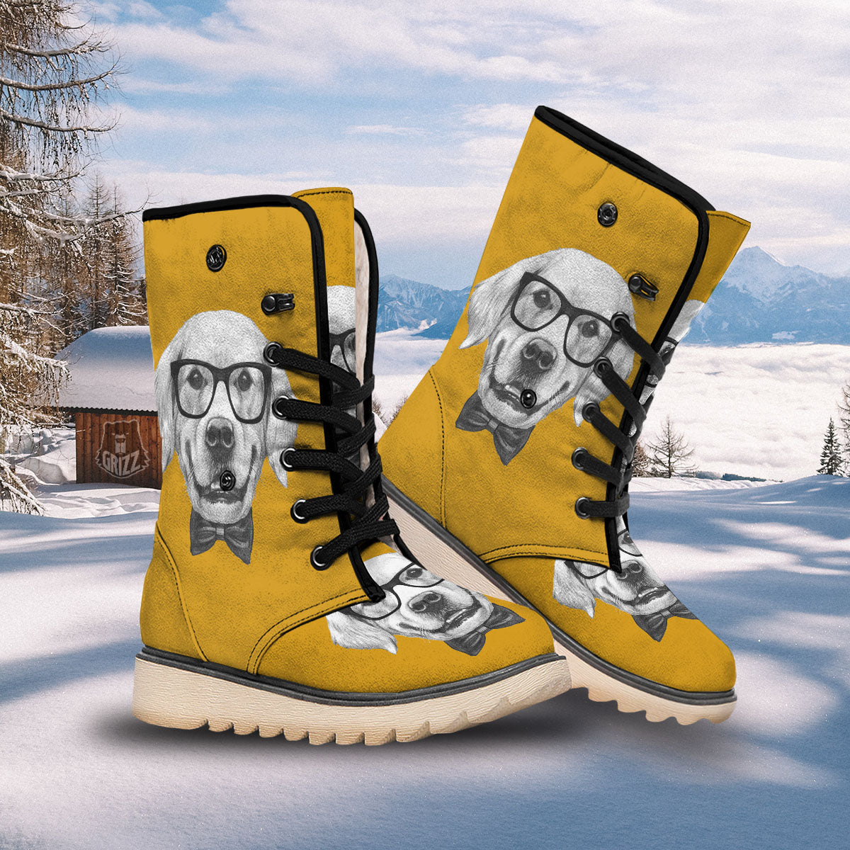 Golden Retriever With Glasses Print Snow Boots-grizzshop