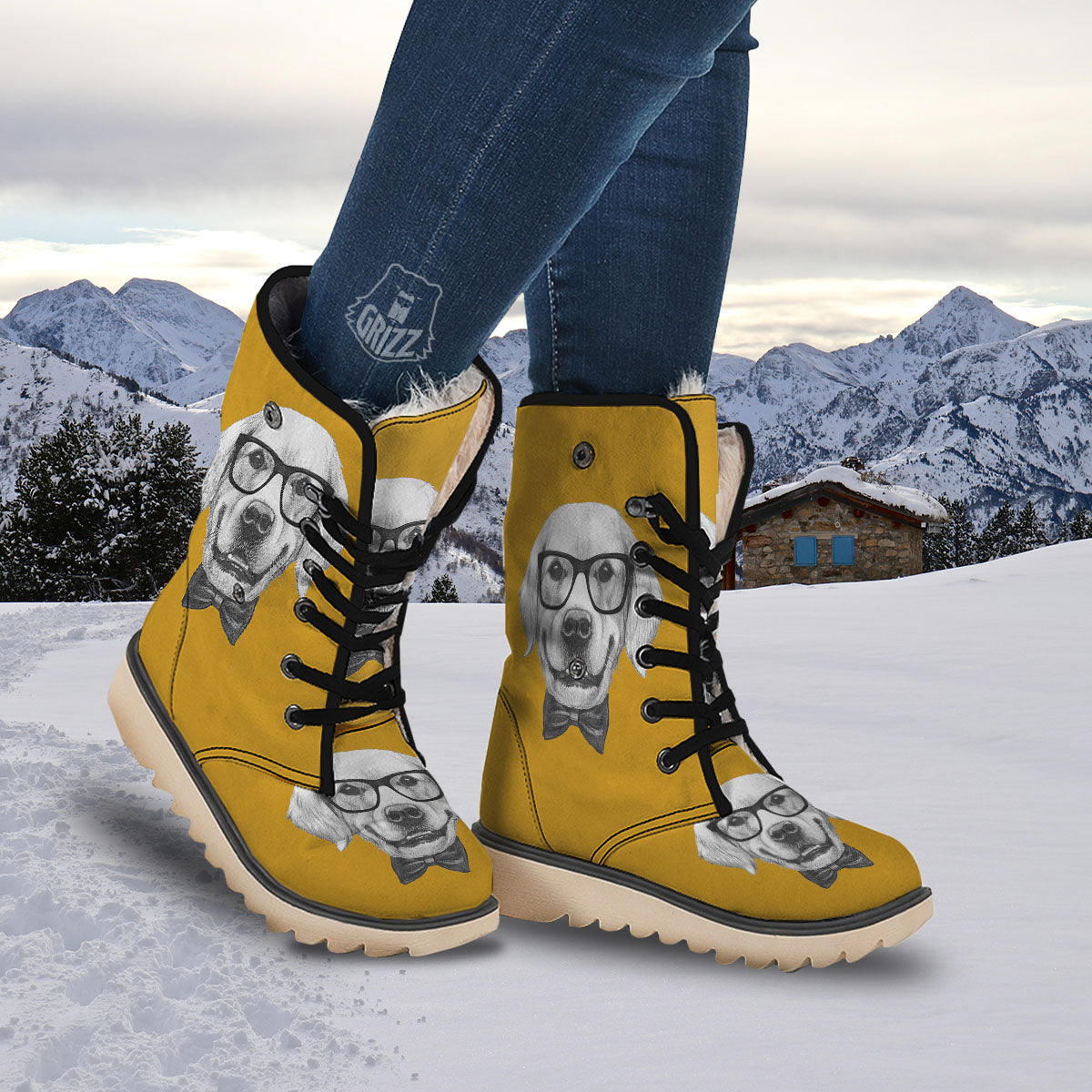 Golden Retriever With Glasses Print Snow Boots-grizzshop