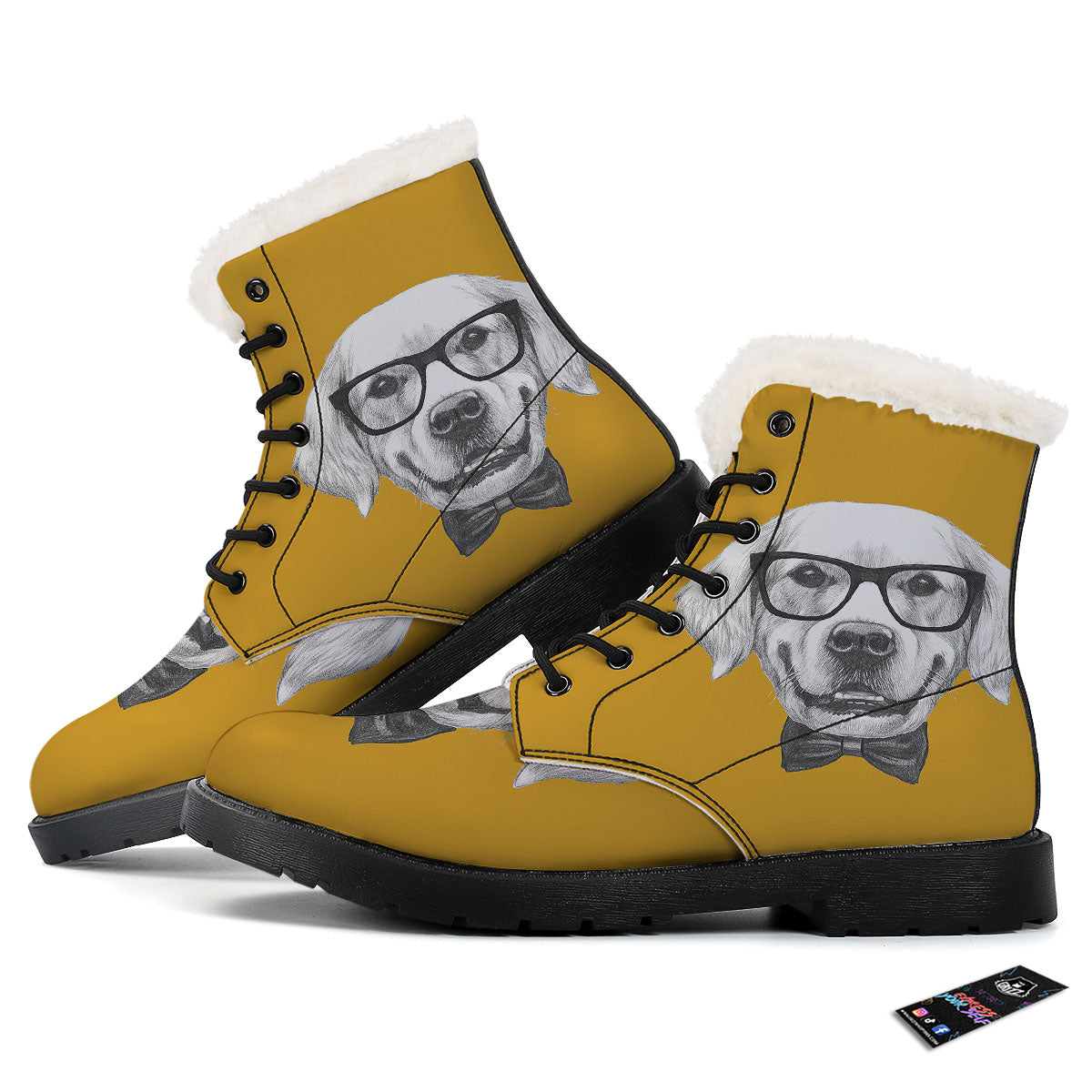 Golden Retriever With Glasses Print Winter Boots-grizzshop
