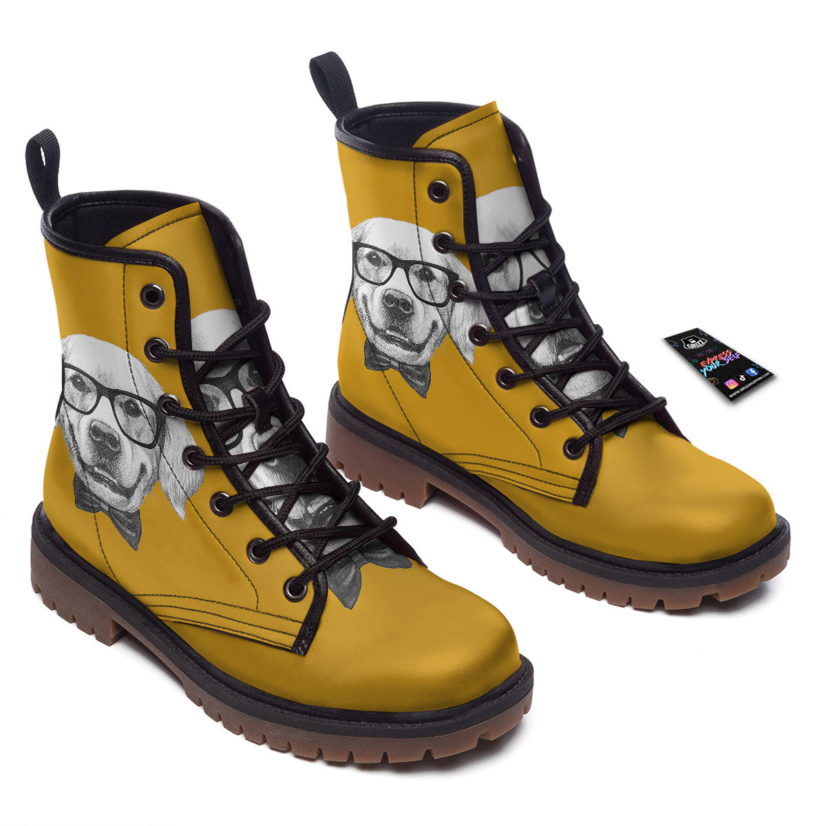 Golden Retriever With Glasses Print Work Boots-grizzshop