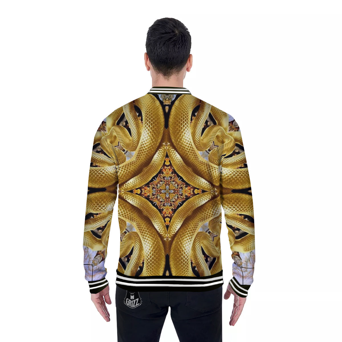 Golden Snake Kaleidoscope Print Baseball Jacket-grizzshop