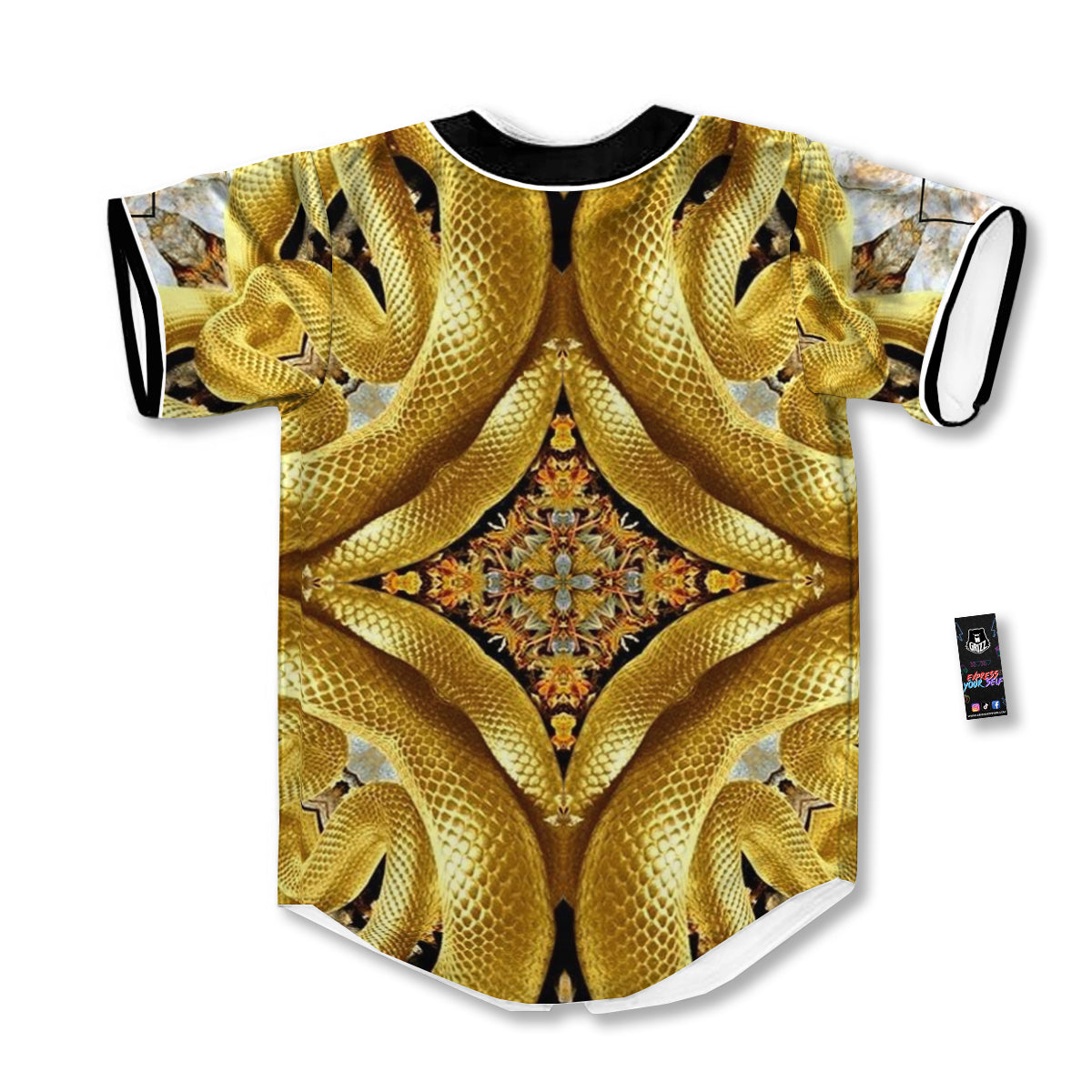 Golden Snake Kaleidoscope Print Baseball Jersey-grizzshop
