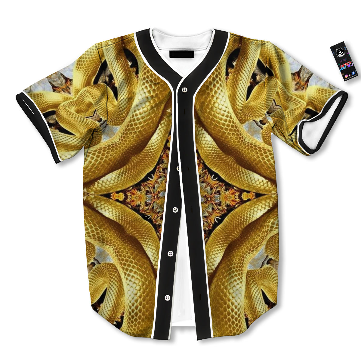 Golden Snake Kaleidoscope Print Baseball Jersey-grizzshop