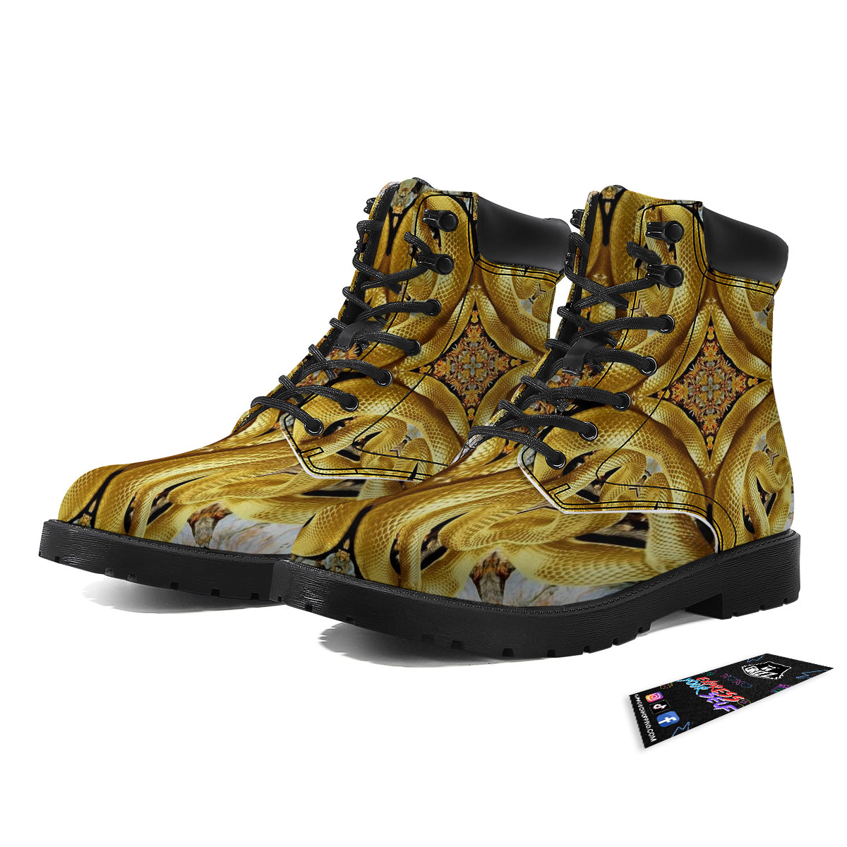 Golden Snake Kaleidoscope Print Boots-grizzshop