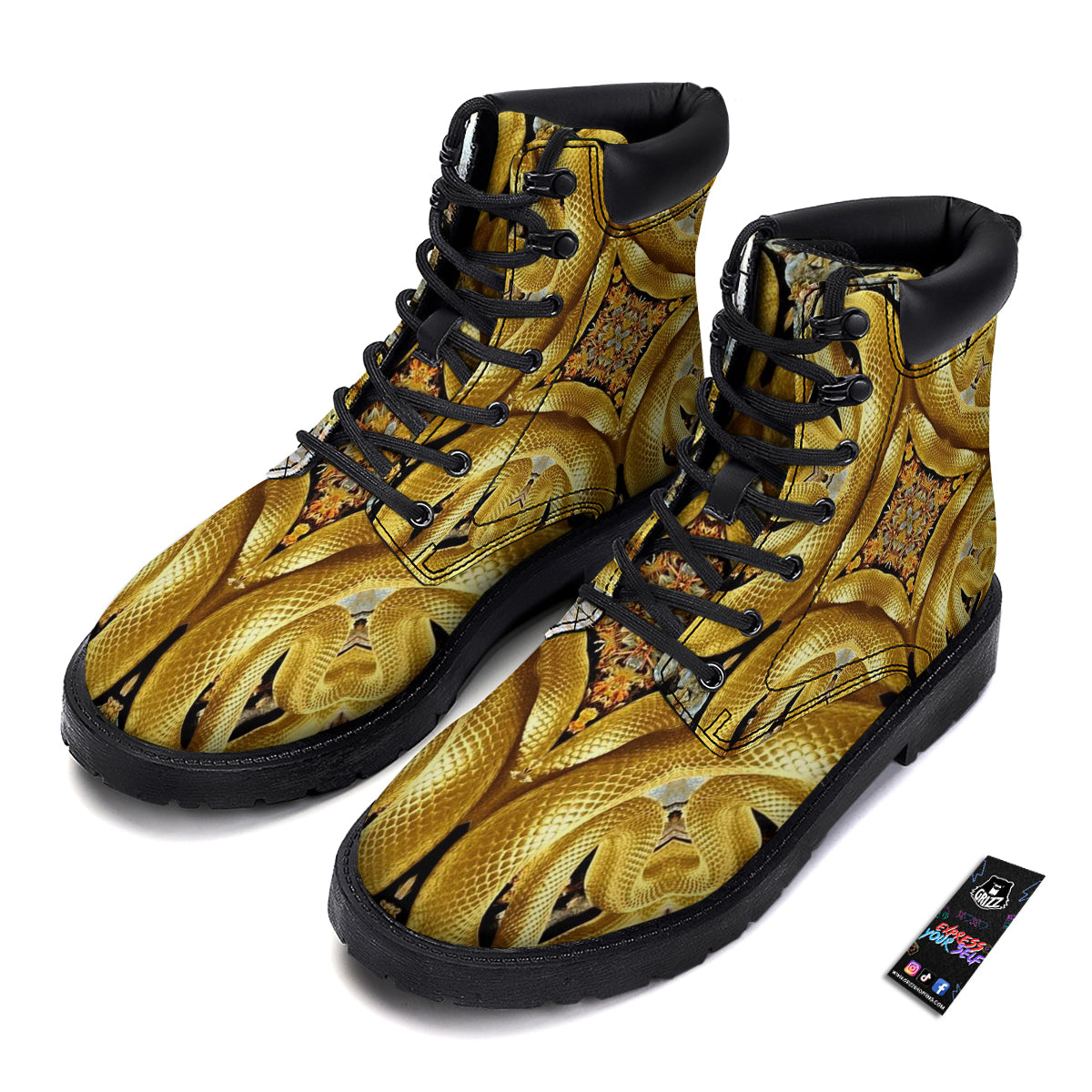 Golden Snake Kaleidoscope Print Boots-grizzshop