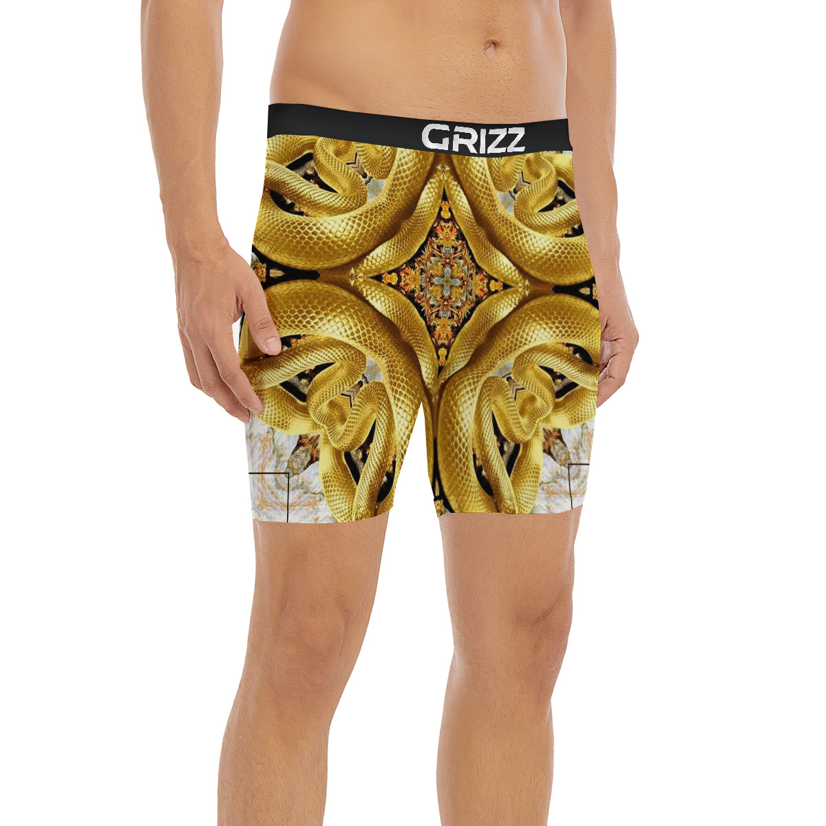 Golden Snake Kaleidoscope Print Boxer Briefs-grizzshop