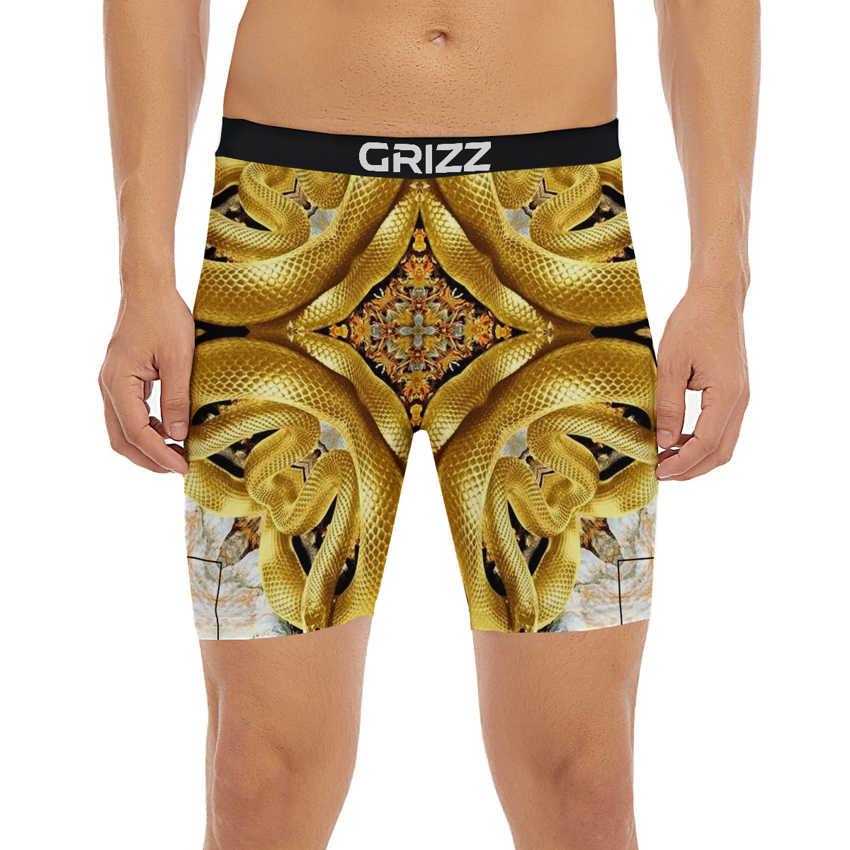 Golden Snake Kaleidoscope Print Boxer Briefs-grizzshop