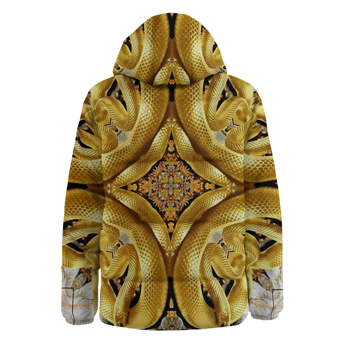 Golden Snake Kaleidoscope Print Down Jacket-grizzshop