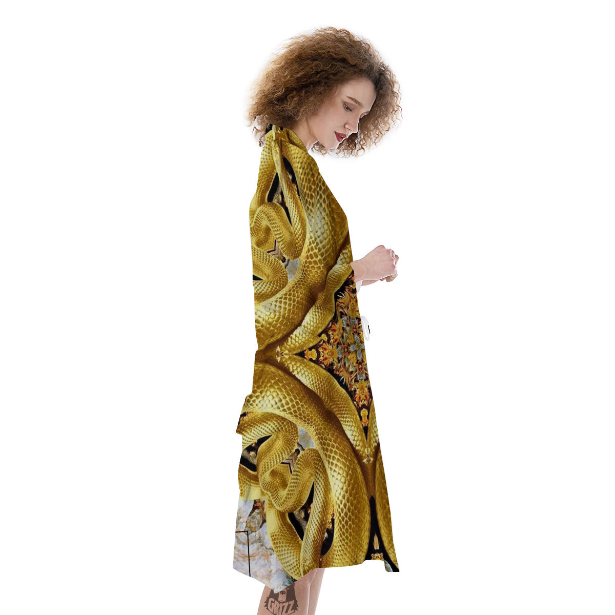 Golden Snake Kaleidoscope Print Kimono-grizzshop