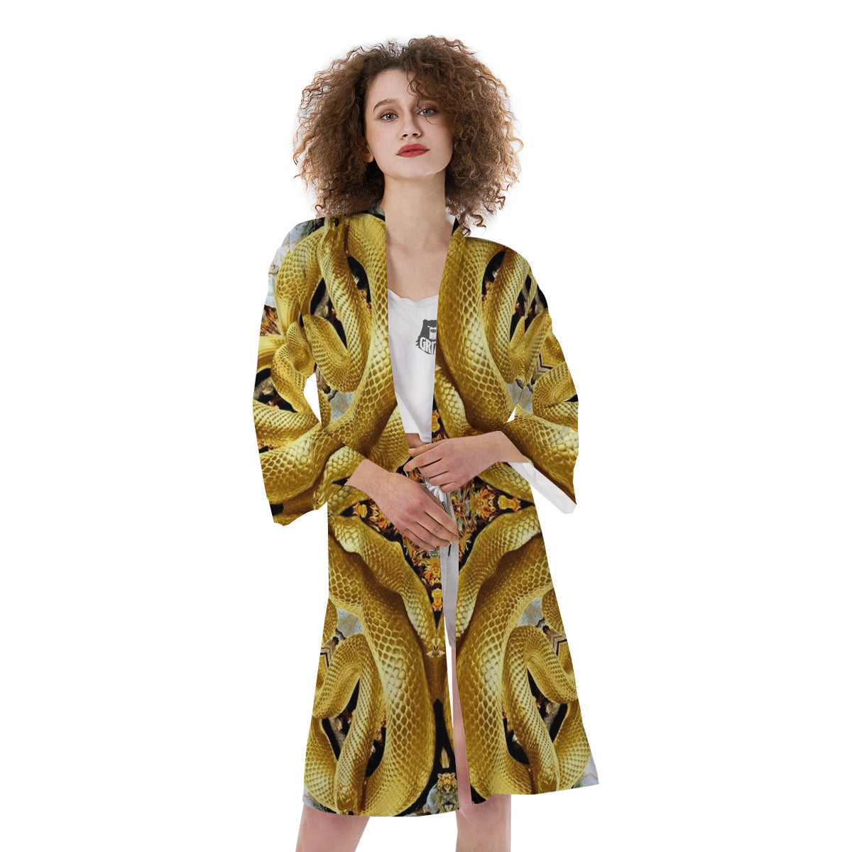 Golden Snake Kaleidoscope Print Kimono-grizzshop