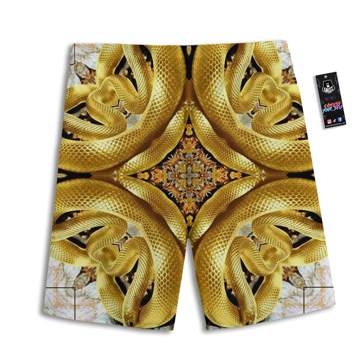 Golden Snake Kaleidoscope Print Men's Athletic Shorts