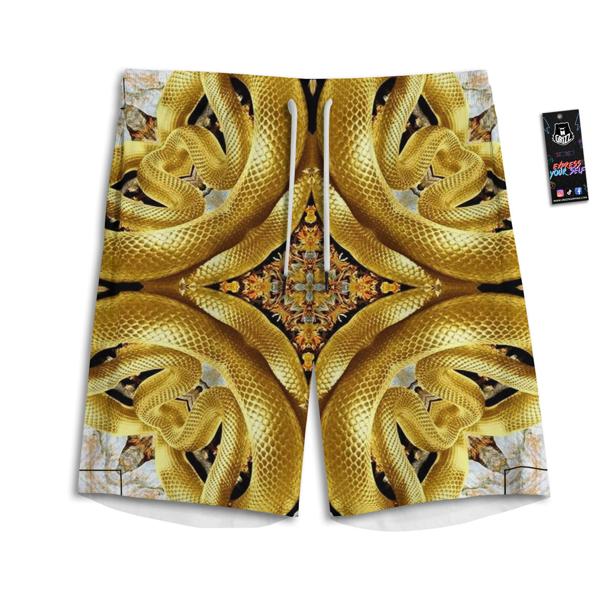 Golden Snake Kaleidoscope Print Men's Athletic Shorts