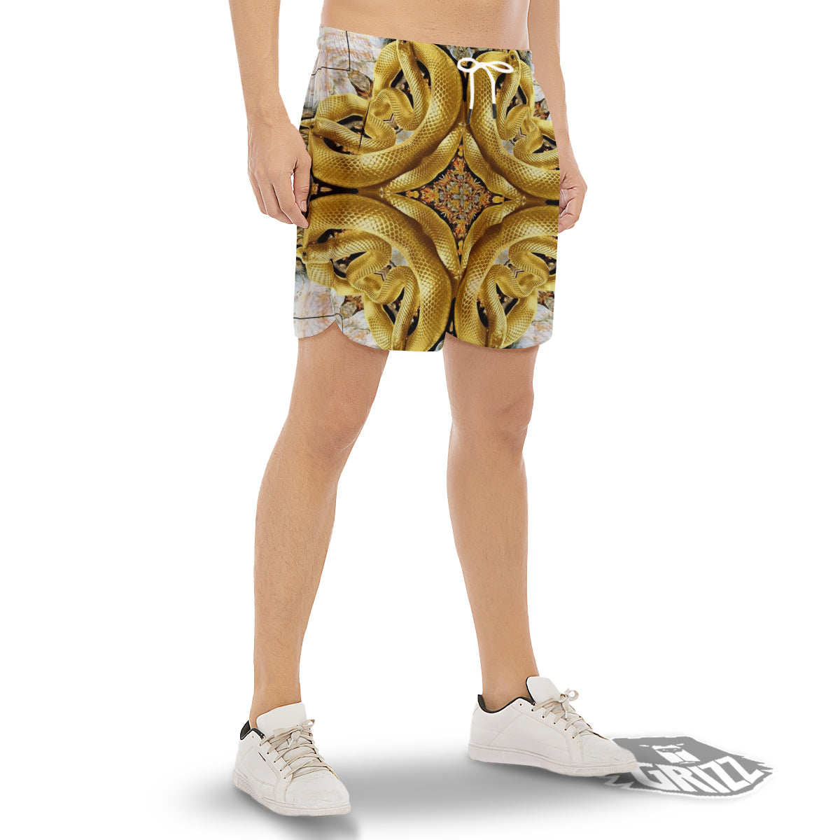 Golden Snake Kaleidoscope Print Men's Gym Shorts-grizzshop