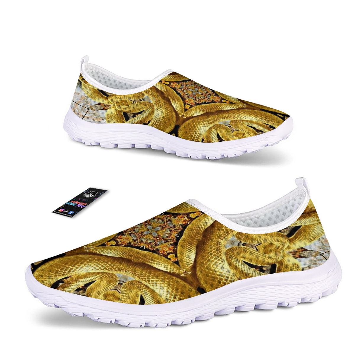 Golden Snake Kaleidoscope Print Nurse Shoes-grizzshop