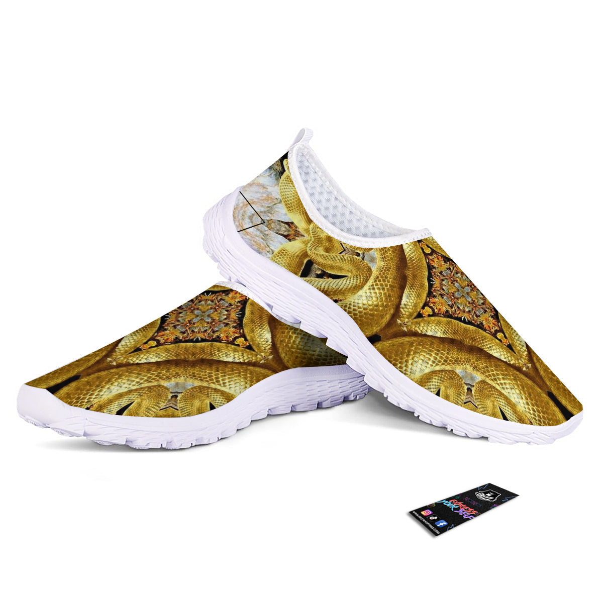 Golden Snake Kaleidoscope Print Nurse Shoes-grizzshop