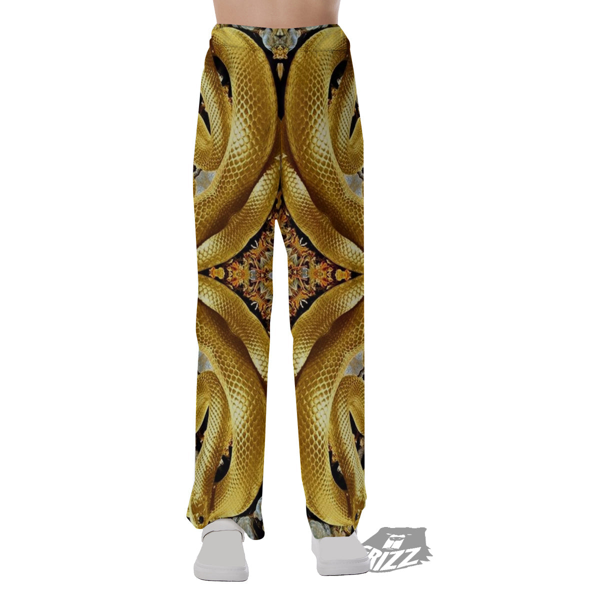Golden Snake Kaleidoscope Print Pajama Pants-grizzshop