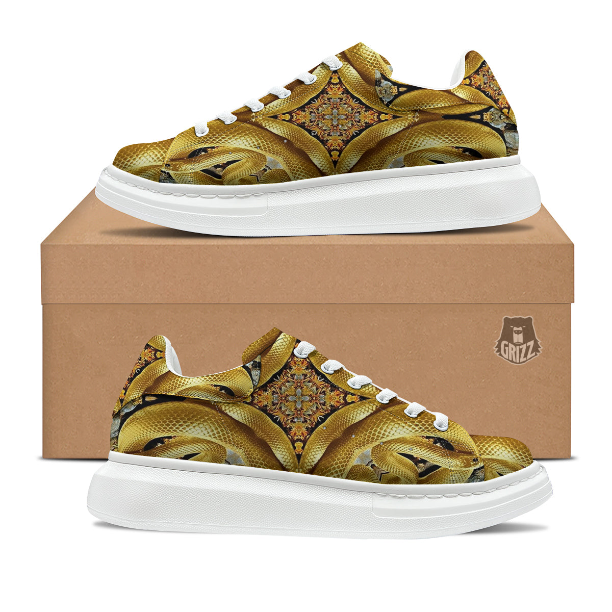 Golden Snake Kaleidoscope Print Platform Shoes-grizzshop
