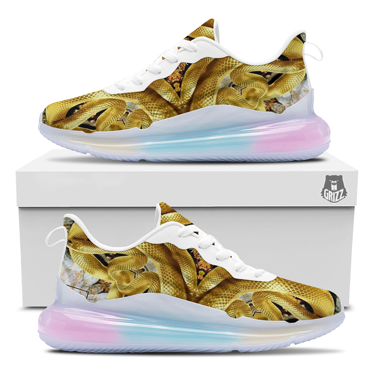 Golden Snake Kaleidoscope Print Running Sneakers-grizzshop