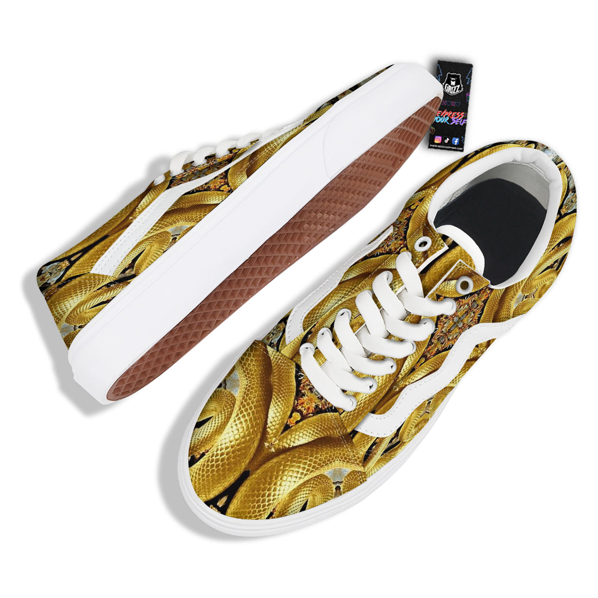 Golden Snake Kaleidoscope Print Skate Shoes-grizzshop
