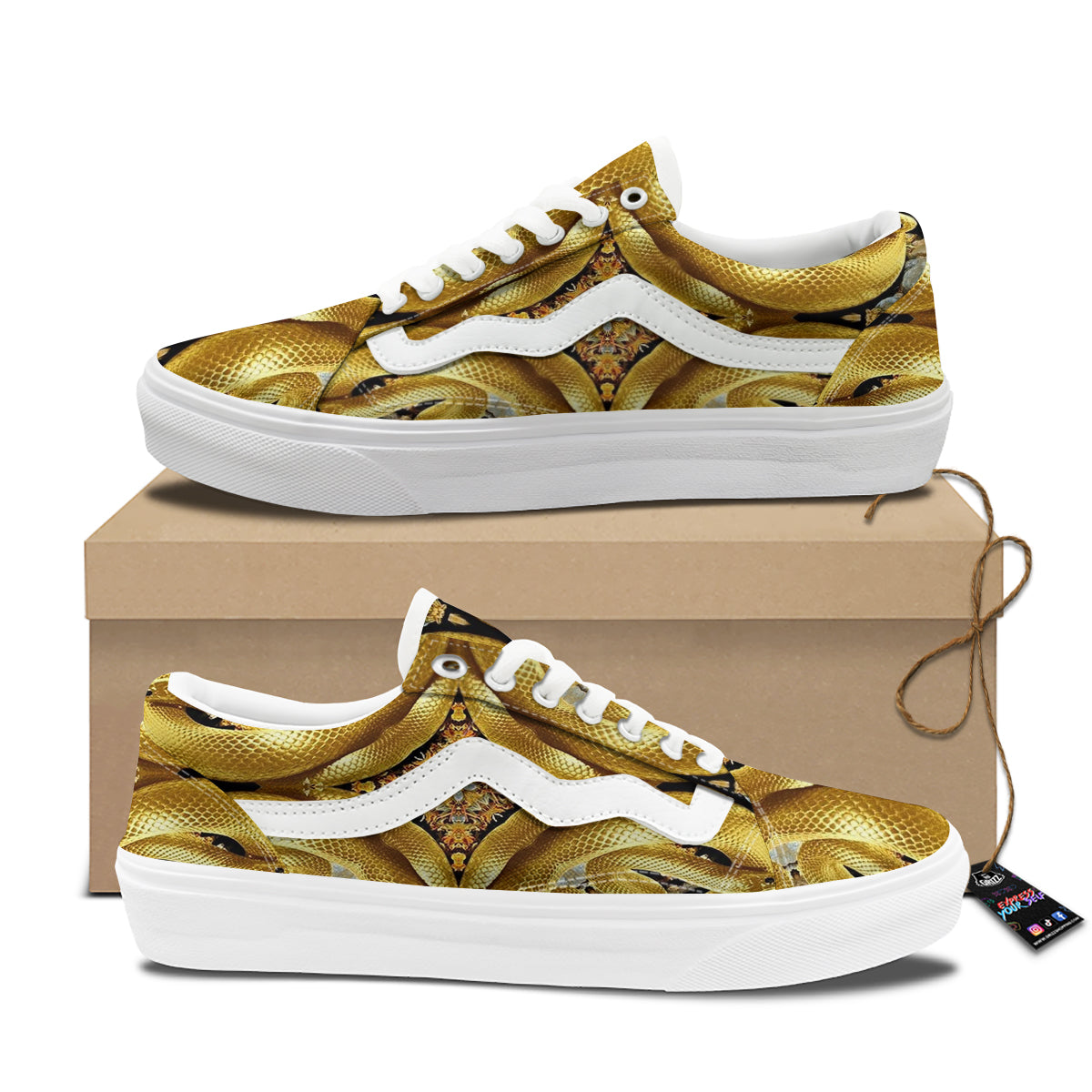 Golden Snake Kaleidoscope Print Skate Shoes-grizzshop
