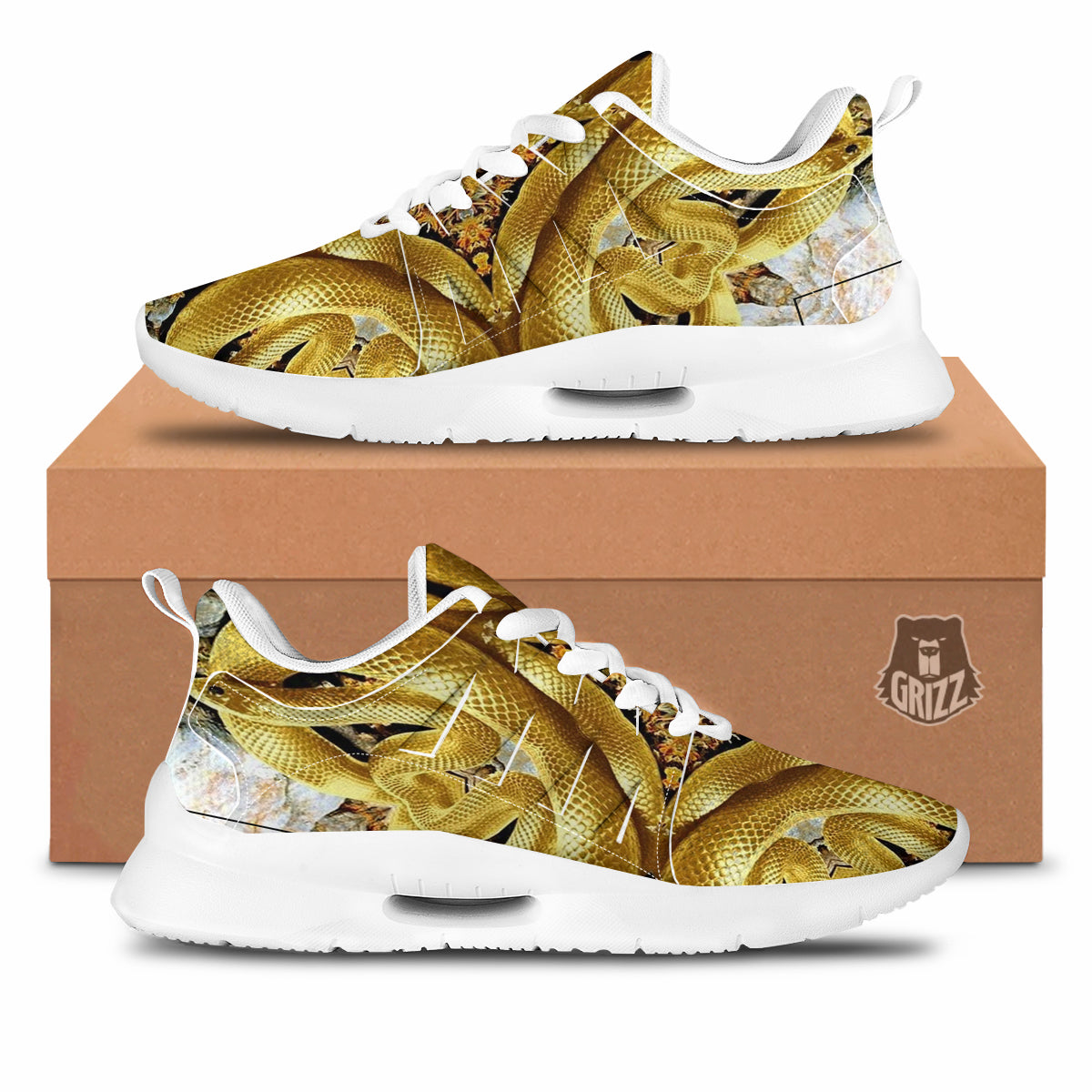 Golden Snake Kaleidoscope Print Tennis Shoes-grizzshop