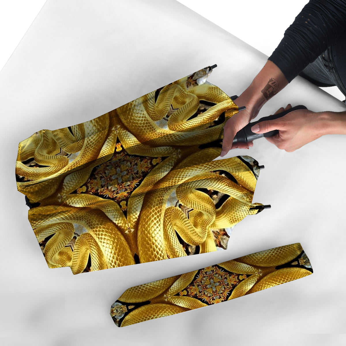 Golden Snake Kaleidoscope Print Umbrella-grizzshop
