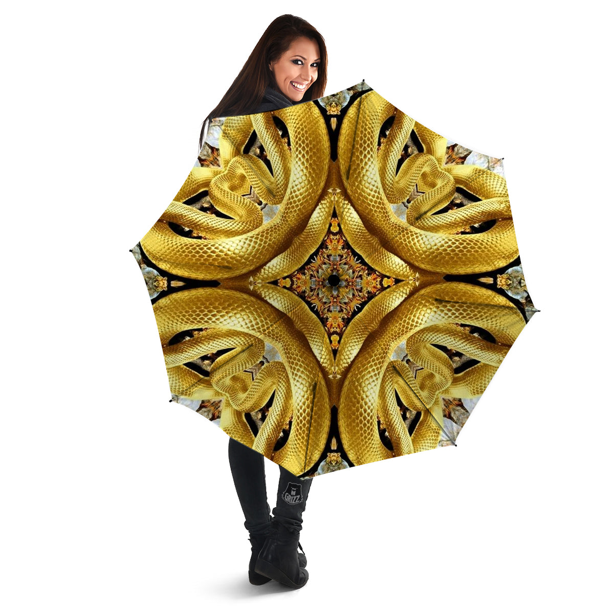 Golden Snake Kaleidoscope Print Umbrella-grizzshop