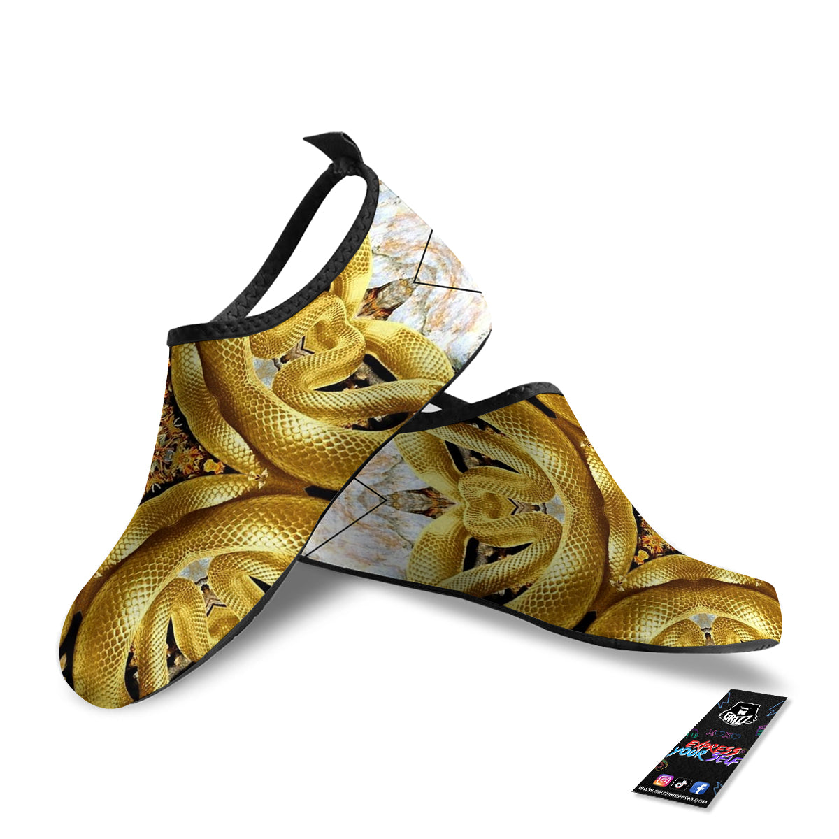 Golden Snake Kaleidoscope Print Water Shoes-grizzshop