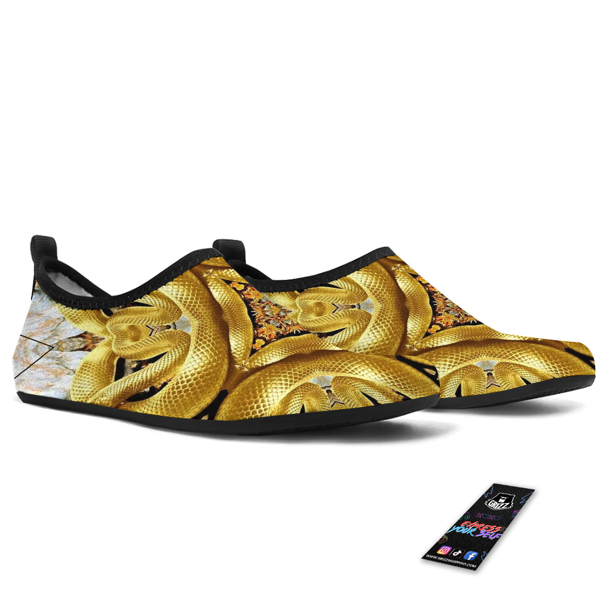Golden Snake Kaleidoscope Print Water Shoes-grizzshop
