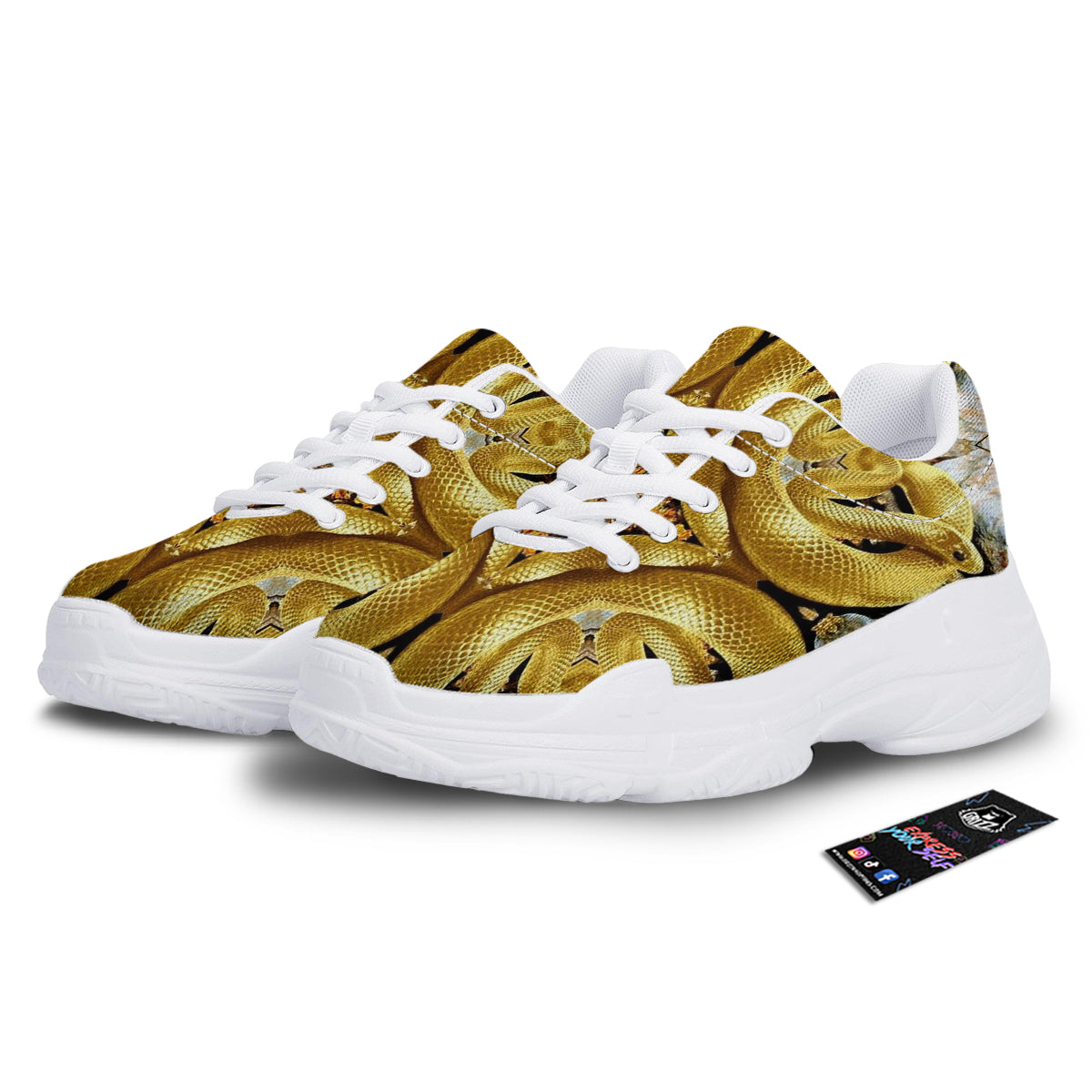 Golden Snake Kaleidoscope Print White Chunky Shoes-grizzshop