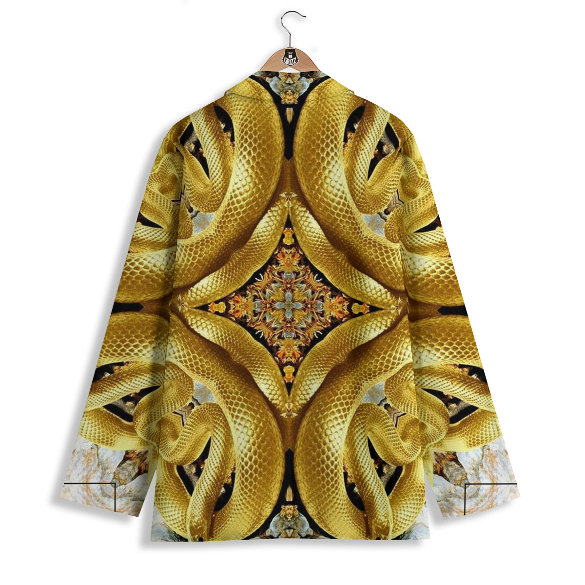 Golden Snake Kaleidoscope Print Women's Blazer-grizzshop