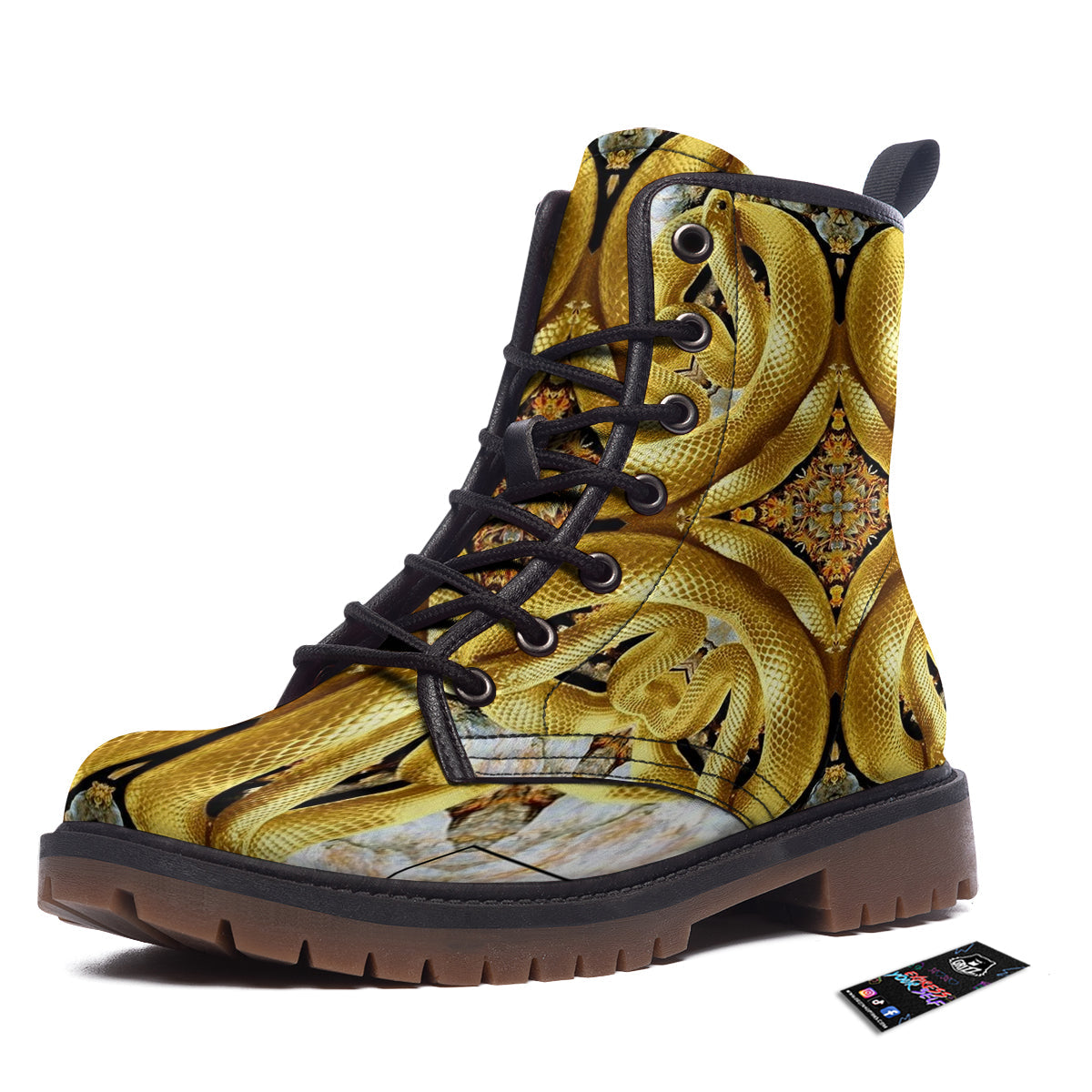 Golden Snake Kaleidoscope Print Work Boots-grizzshop