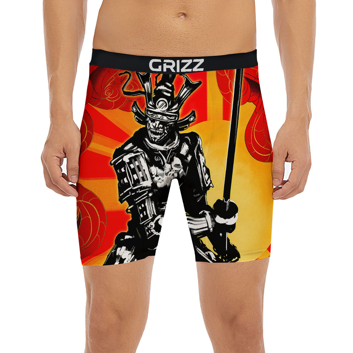 Golden Sun Samurai And Red Sky Print Boxer Briefs-grizzshop