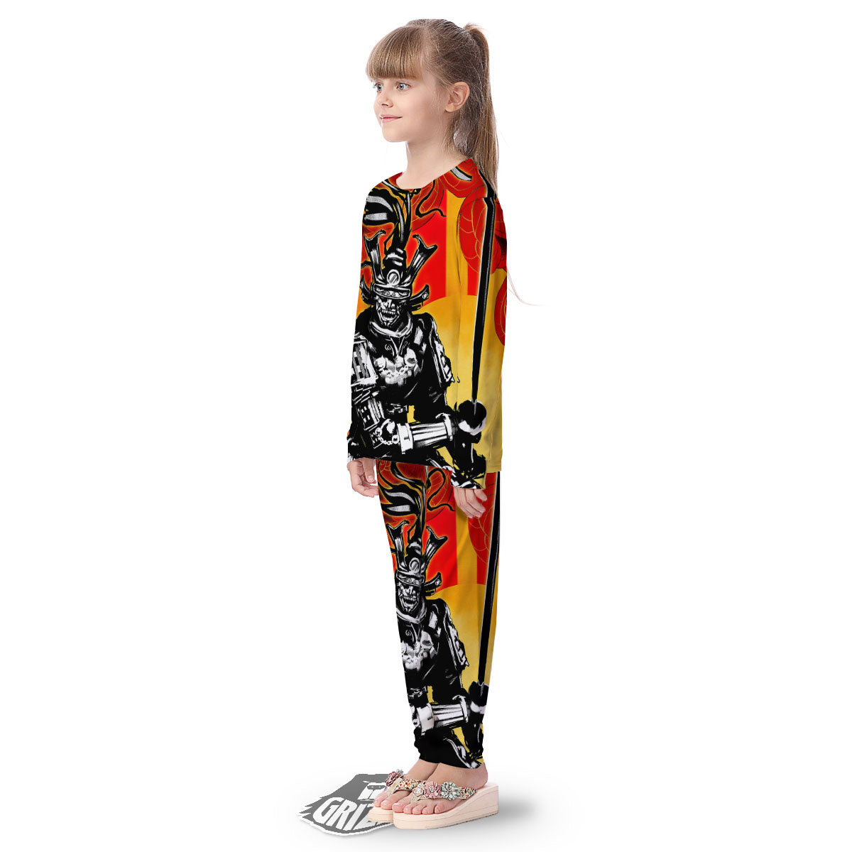 Golden Sun Samurai And Red Sky Print Kid's Pajamas-grizzshop