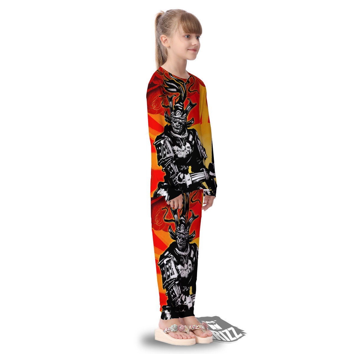Golden Sun Samurai And Red Sky Print Kid's Pajamas-grizzshop