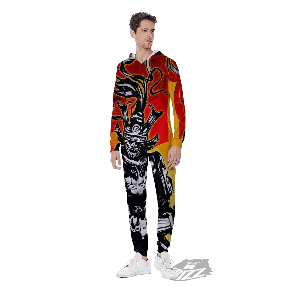 Golden Sun Samurai And Red Sky Print Men's Jumpsuit-grizzshop