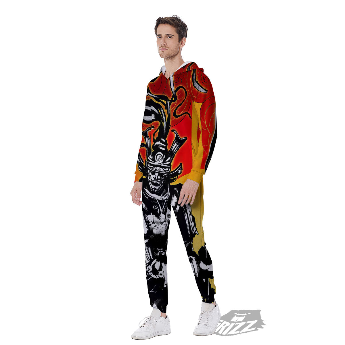 Golden Sun Samurai And Red Sky Print Men's Jumpsuit-grizzshop