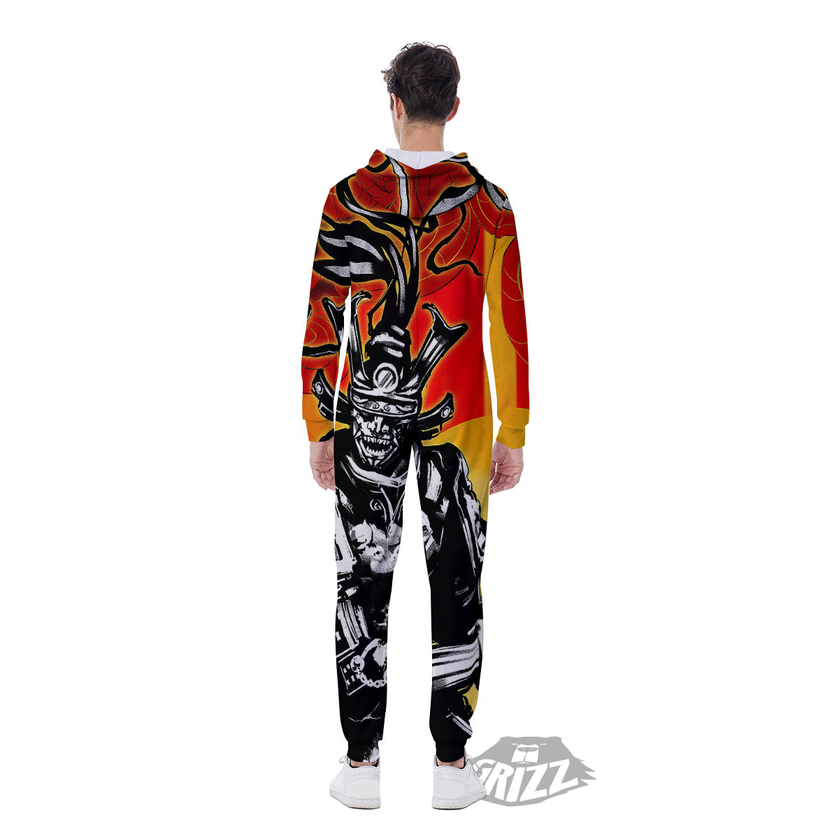 Golden Sun Samurai And Red Sky Print Men's Jumpsuit-grizzshop