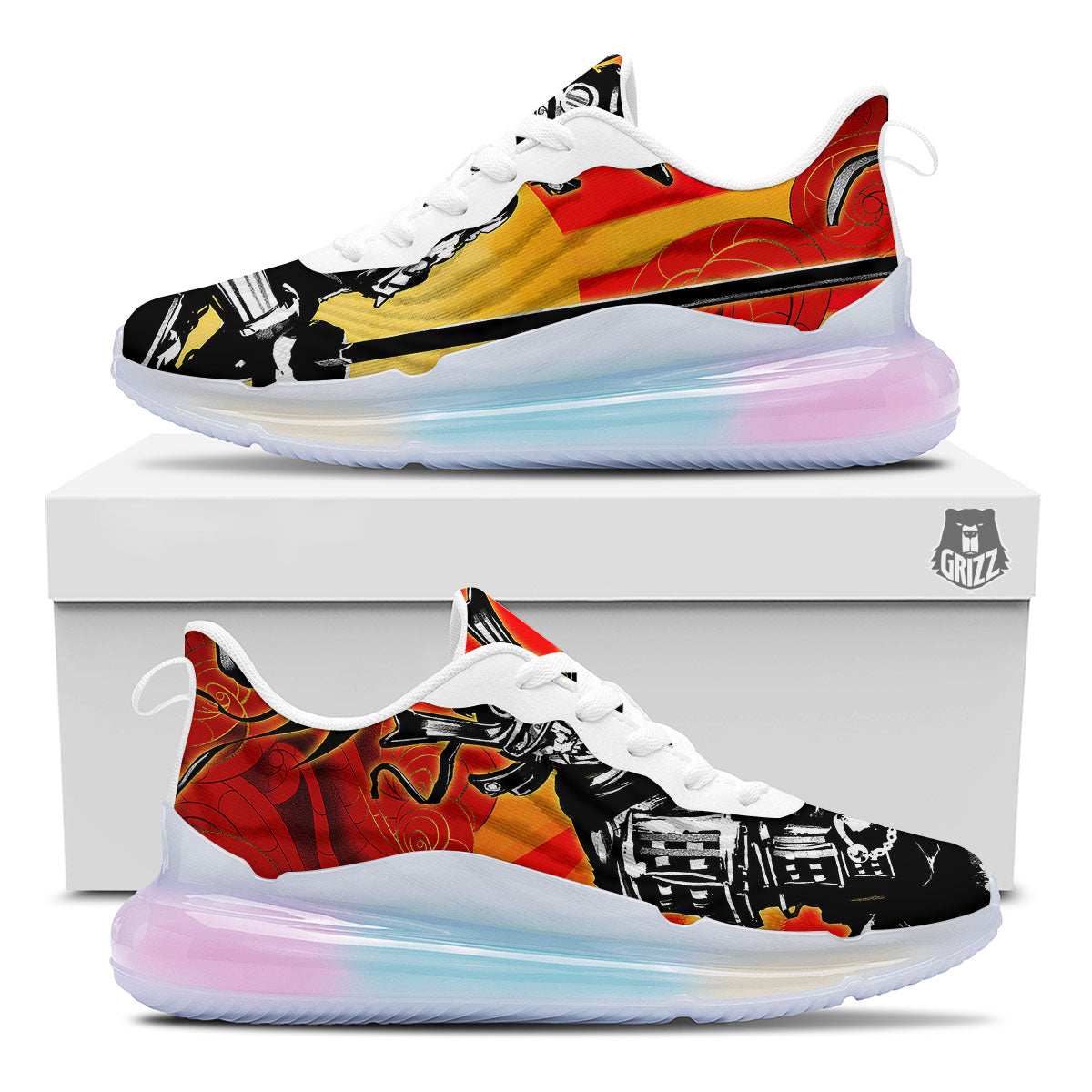 Golden Sun Samurai And Red Sky Print Running Sneakers-grizzshop