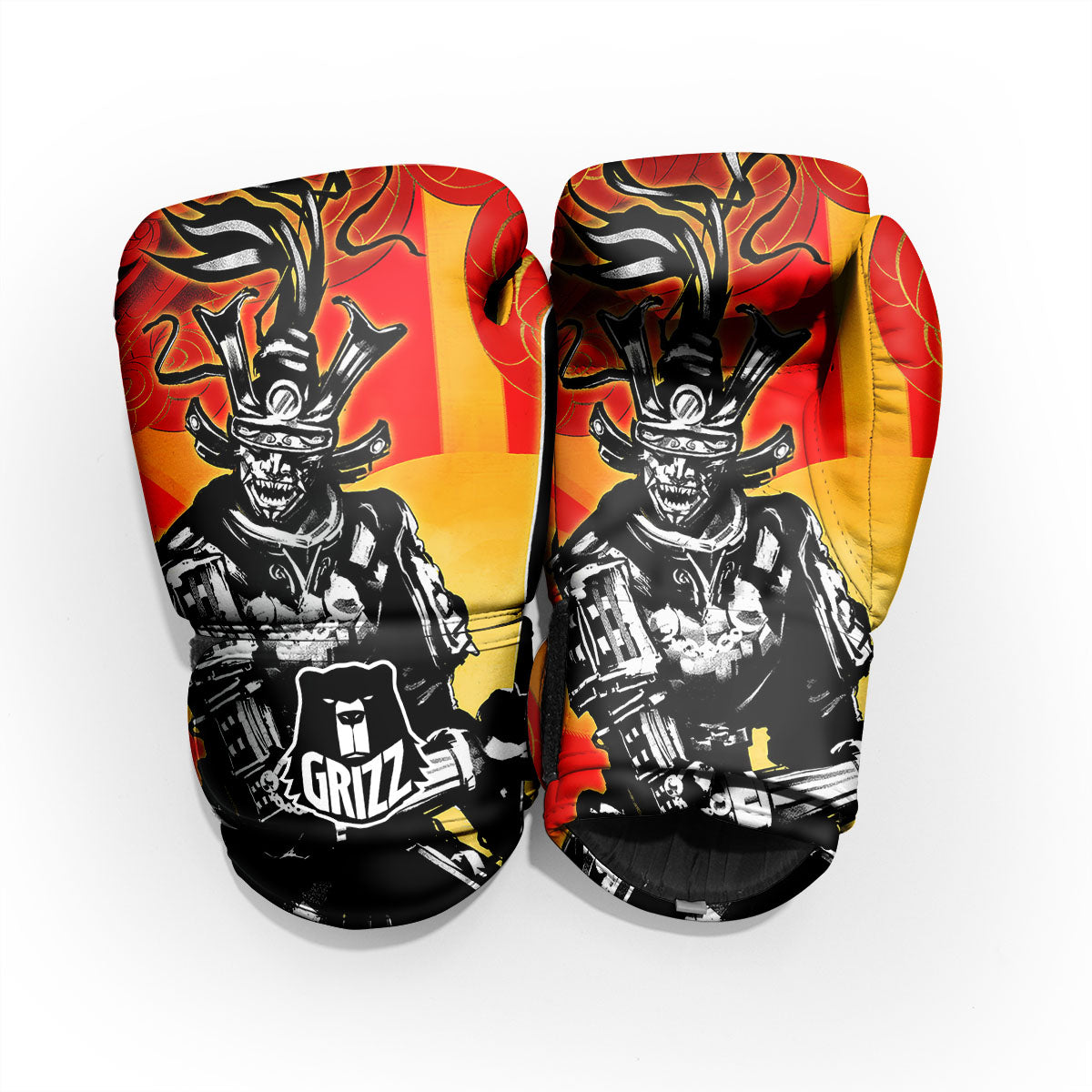 Golden Sun Samurai And Red Sky Print Pro Boxing Glove