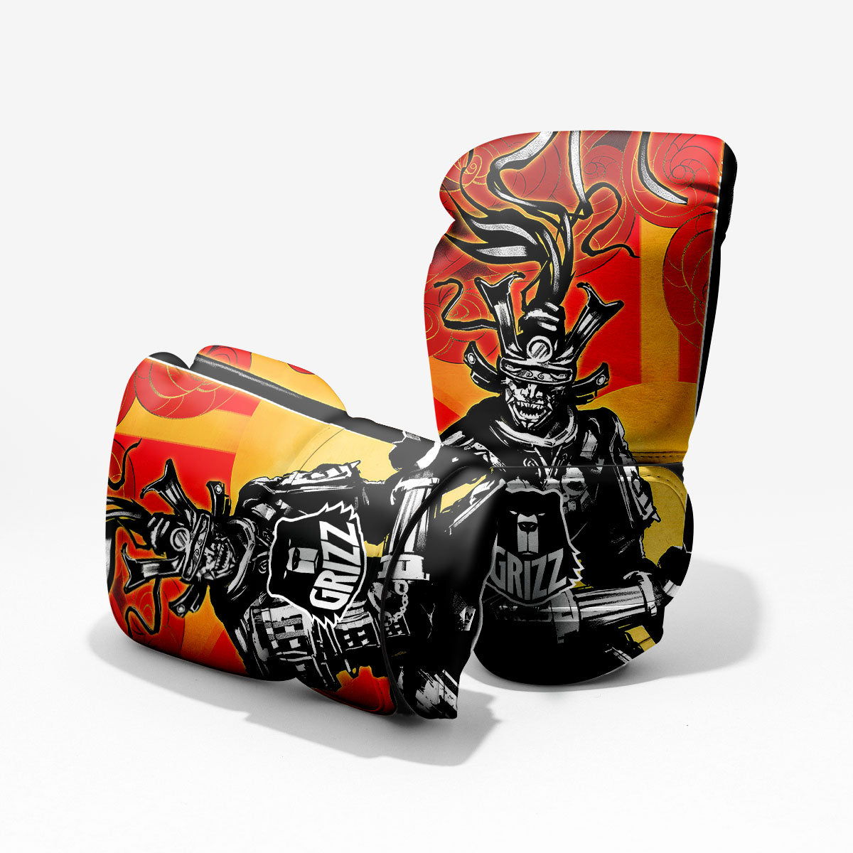 Golden Sun Samurai And Red Sky Print Pro Boxing Glove